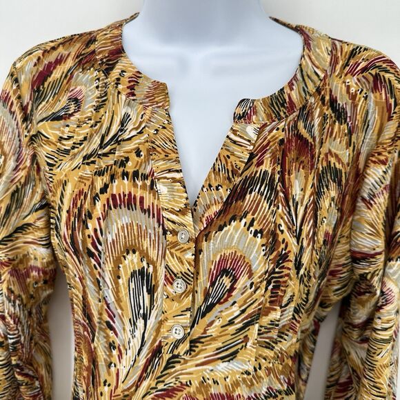 NY Collection Women's Roll Tab Sleeve‎ Tunic Top Small  V Neck pocket Floral Y2K - Picture 2 of 11